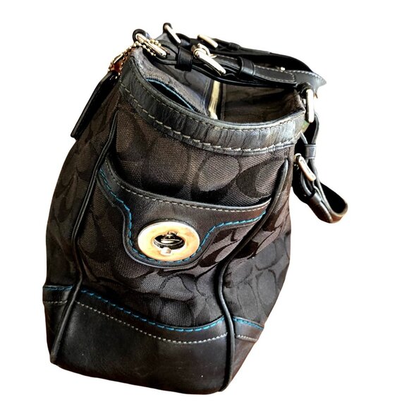 COACH - SIGNATURE AQUA BLACK JACQUARD PURSE - Picture 7 of 13